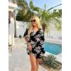 Ekouaer Womens Swimsuit Coverup 2026 Sheer Chiffon Floral Print Sexy Bathing Suit Cover Up Swimwear Beachwear(Black Brown Leaf)