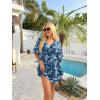 Ekouaer Womens Swimsuit Coverup 2026 Sheer Chiffon Floral Print Sexy Bathing Suit Cover Up Swimwear Beachwear(Blue White Leaf)
