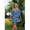 Ekouaer Womens Swimsuit Coverup 2026 Sheer Chiffon Floral Print Sexy Bathing Suit Cover Up Swimwear Beachwear(Blue White Leaf)