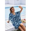 Ekouaer Womens Swimsuit Coverup 2026 Sheer Chiffon Floral Print Sexy Bathing Suit Cover Up Swimwear Beachwear(Blue White Leaf)