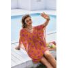 Ekouaer Womens Swimsuit Coverup 2026 Sheer Chiffon Floral Print Sexy Bathing Suit Cover Up Swimwear Beachwear(Orange Floarl)