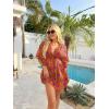 Ekouaer Womens Swimsuit Coverup 2026 Sheer Chiffon Floral Print Sexy Bathing Suit Cover Up Swimwear Beachwear(Orange Floarl)