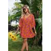 Ekouaer Womens Swimsuit Coverup 2026 Sheer Chiffon Floral Print Sexy Bathing Suit Cover Up Swimwear Beachwear(Orange Floarl)
