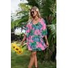 Ekouaer Womens Swimsuit Coverup 2026 Sheer Chiffon Floral Print Sexy Bathing Suit Cover Up Swimwear Beachwear(Pink Coconut Tree)