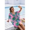 Ekouaer Womens Swimsuit Coverup 2026 Sheer Chiffon Floral Print Sexy Bathing Suit Cover Up Swimwear Beachwear(Pink Coconut Tree)