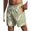 Ekouaer Mens Swim Trunks 7 Inch Quick Dry Breathable Board Shorts Beach Bathing Suit Lightweight Swimsuit Swimwear(Light Green-palm Leaf)