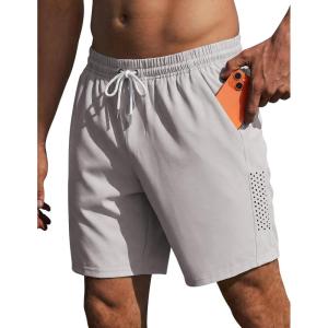 Ekouaer Mens Swim Trunks 7 Inch Quick Dry Breathable Board Shorts Beach Bathing Suit Lightweight Swimsuit Swimwear(Light Grey)