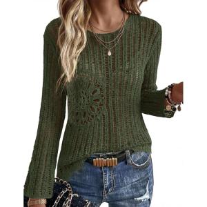 Ekouaer Womens Crochet Cover up Top Hollow Out Floral Beach Cover ups 2026 Summer Sweater Vacation Cruise Outfits S-2XL(Army Green)