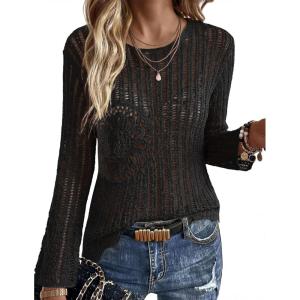 Ekouaer Womens Crochet Cover up Top Hollow Out Floral Beach Cover ups 2026 Summer Sweater Vacation Cruise Outfits S-2XL(Black)