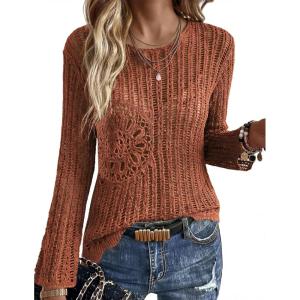 Ekouaer Womens Crochet Cover up Top Hollow Out Floral Beach Cover ups 2026 Summer Sweater Vacation Cruise Outfits S-2XL(Terracotta)