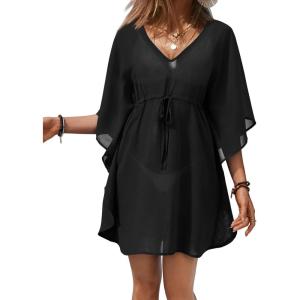Ekouaer Womens Swimsuit Coverup 2026 Sheer Chiffon Floral Print Sexy Bathing Suit Cover Up Swimwear Beachwear(Black)