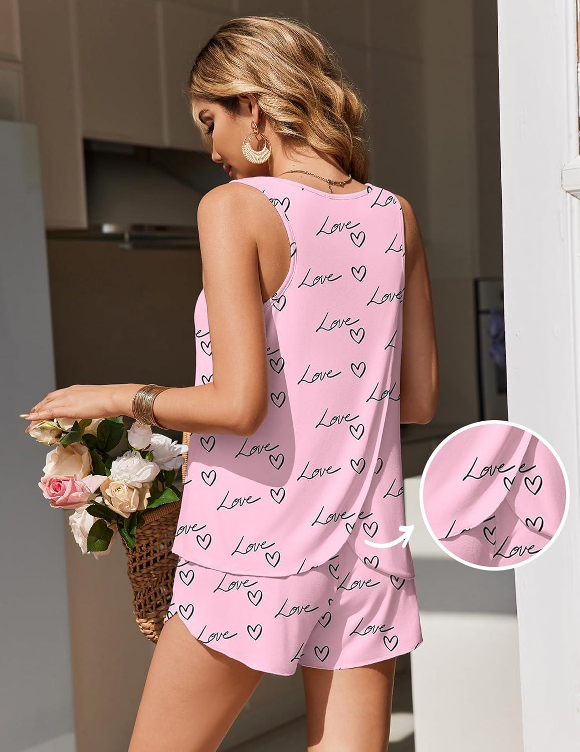imageEkouaer Womens Pajama Sets Sleeveless Tank Tops and Split Shorts Pjs Set Soft Comfy Summer 2 Piece SleepwearPink Love