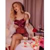 Ekouaer Lingerie for Women Sexy Nightgowns Silk Pajamas Lace V Neck Babydoll Satin Slip Nighties Chemise Sleepwear(Wine Red)
