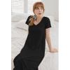 Ekouaer Long Nightgowns for Women Bamboo Viscose Sleepshirt Short Sleeve Night Gown V Neck House Dress(Black)