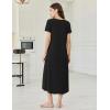 Ekouaer Long Nightgowns for Women Bamboo Viscose Sleepshirt Short Sleeve Night Gown V Neck House Dress(Black)