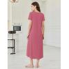 Ekouaer Long Nightgowns for Women Bamboo Viscose Sleepshirt Short Sleeve Night Gown V Neck House Dress(Cherry Red)