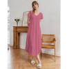 Ekouaer Long Nightgowns for Women Bamboo Viscose Sleepshirt Short Sleeve Night Gown V Neck House Dress(Cherry Red)