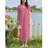 Ekouaer Long Nightgowns for Women Bamboo Viscose Sleepshirt Short Sleeve Night Gown V Neck House Dress(Cherry Red)