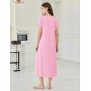 Ekouaer Long Nightgowns for Women Bamboo Viscose Sleepshirt Short Sleeve Night Gown V Neck House Dress(Misty Rose)