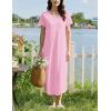 Ekouaer Long Nightgowns for Women Bamboo Viscose Sleepshirt Short Sleeve Night Gown V Neck House Dress(Misty Rose)