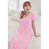 Ekouaer Long Nightgowns for Women Bamboo Viscose Sleepshirt Short Sleeve Night Gown V Neck House Dress(Misty Rose)