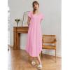 Ekouaer Long Nightgowns for Women Bamboo Viscose Sleepshirt Short Sleeve Night Gown V Neck House Dress(Misty Rose)