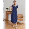 Ekouaer Long Nightgowns for Women Bamboo Viscose Sleepshirt Short Sleeve Night Gown V Neck House Dress(Navy Blue)