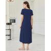 Ekouaer Long Nightgowns for Women Bamboo Viscose Sleepshirt Short Sleeve Night Gown V Neck House Dress(Navy Blue)