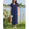 Ekouaer Long Nightgowns for Women Bamboo Viscose Sleepshirt Short Sleeve Night Gown V Neck House Dress(Navy Blue)