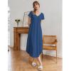 Ekouaer Long Nightgowns for Women Bamboo Viscose Sleepshirt Short Sleeve Night Gown V Neck House Dress(Peacock Blue)
