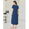 Ekouaer Long Nightgowns for Women Bamboo Viscose Sleepshirt Short Sleeve Night Gown V Neck House Dress(Peacock Blue)
