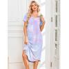 Ekouaer Nightgowns for Women Bamboo Viscose House Dress Long Night Gowns Short Sleeve Sleepdress Soft Sleepwear S-4XL(Blue & Purple Tie Dye)