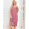 Ekouaer Nightgowns for Women Bamboo Viscose House Dress Long Night Gowns Short Sleeve Sleepdress Soft Sleepwear S-4XL(Purple Red)