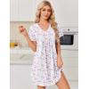 Ekouaer Nightgowns for Women Cotton Night Gowns Short Sleeve Pleated Sleep Shirts Lace Trim Moo Moos Ladies Sleepwear(Floral Pink White)