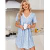 Ekouaer Nightgowns for Women Cotton Night Gowns Short Sleeve Pleated Sleep Shirts Lace Trim Moo Moos Ladies Sleepwear(Flowers Blue)