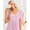 Ekouaer Nightgowns for Women Cotton Night Gowns Short Sleeve Pleated Sleep Shirts Lace Trim Moo Moos Ladies Sleepwear(Flowers Pink)