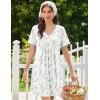 Ekouaer Nightgowns for Women Cotton Night Gowns Short Sleeve Pleated Sleep Shirts Lace Trim Moo Moos Ladies Sleepwear(Flowers White)