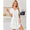 Ekouaer Nightgowns for Women Cotton Night Gowns Short Sleeve Pleated Sleep Shirts Lace Trim Moo Moos Ladies Sleepwear(Flowers White)