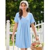 Ekouaer Nightgowns for Women Cotton Night Gowns Short Sleeve Pleated Sleep Shirts Lace Trim Moo Moos Ladies Sleepwear(Light Blue)