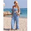 Ekouaer Womens Causal Sleeveless Jumpsuits Summer Boho Wide Leg Floral Rompers Overalls with Pockets(Blue White Floral)