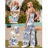 Ekouaer Womens Causal Sleeveless Jumpsuits Summer Boho Wide Leg Floral Rompers Overalls with Pockets(White Italian Print)
