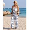 Ekouaer Womens Causal Sleeveless Jumpsuits Summer Boho Wide Leg Floral Rompers Overalls with Pockets(White Italian Print)
