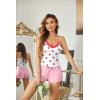 Ekouaer Women’s Pajama Sets 2 Piece Sexy Lingerie Sleepwear with Pockets Lightweight Lace Cami Shorts Adjustable Straps Pjs(Red Heart)