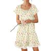 Ekouaer Cotton Nightgowns for Women Vintage Victorian Night Gowns Short Sleeve Sleep Shirts Lace Sleep Dress Soft Sleepwear(Floral Yellow)