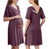 Ekouaer Labor and Delivery Gown for Hospital Short Sleeve Maternity Nursing Dress Nightgown with Button S-XXL(Purple Red)