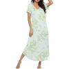 Ekouaer Long Nightgowns for Women Bamboo Viscose Sleepshirt Short Sleeve Night Gown V Neck House Dress(Floral Mint Green)