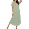 Ekouaer Long Nightgowns for Women Bamboo Viscose Sleepshirt Short Sleeve Night Gown V Neck House Dress(Light Green)