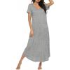 Ekouaer Long Nightgowns for Women Bamboo Viscose Sleepshirt Short Sleeve Night Gown V Neck House Dress(Light Grey)