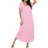 Ekouaer Long Nightgowns for Women Bamboo Viscose Sleepshirt Short Sleeve Night Gown V Neck House Dress(Misty Rose)