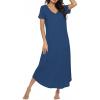Ekouaer Long Nightgowns for Women Bamboo Viscose Sleepshirt Short Sleeve Night Gown V Neck House Dress(Peacock Blue)